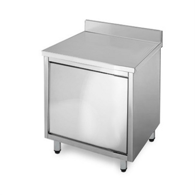 TAVOLO ACCIAIO 70X60X85 ARMADIATO A BATTENTI CON ALZATINA